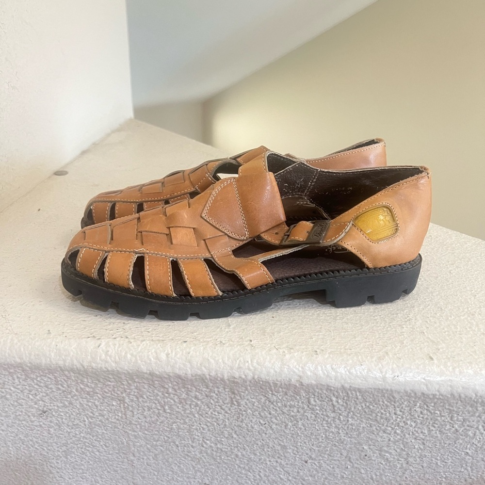 Made In Mexico Brown Leather Huarache Fisherman Sandals Vibram Sole Mens 9.5